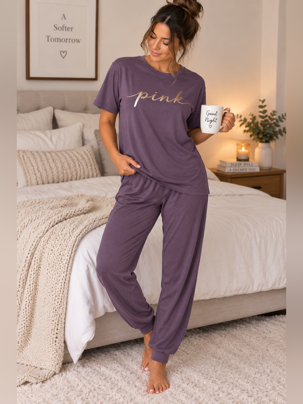 PINK Victoria's Secret Lounge Pajama Set with Gold Script NWT